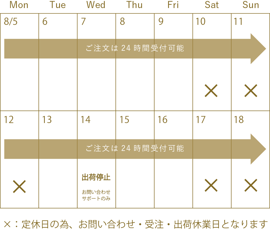 8月営業日のご案内